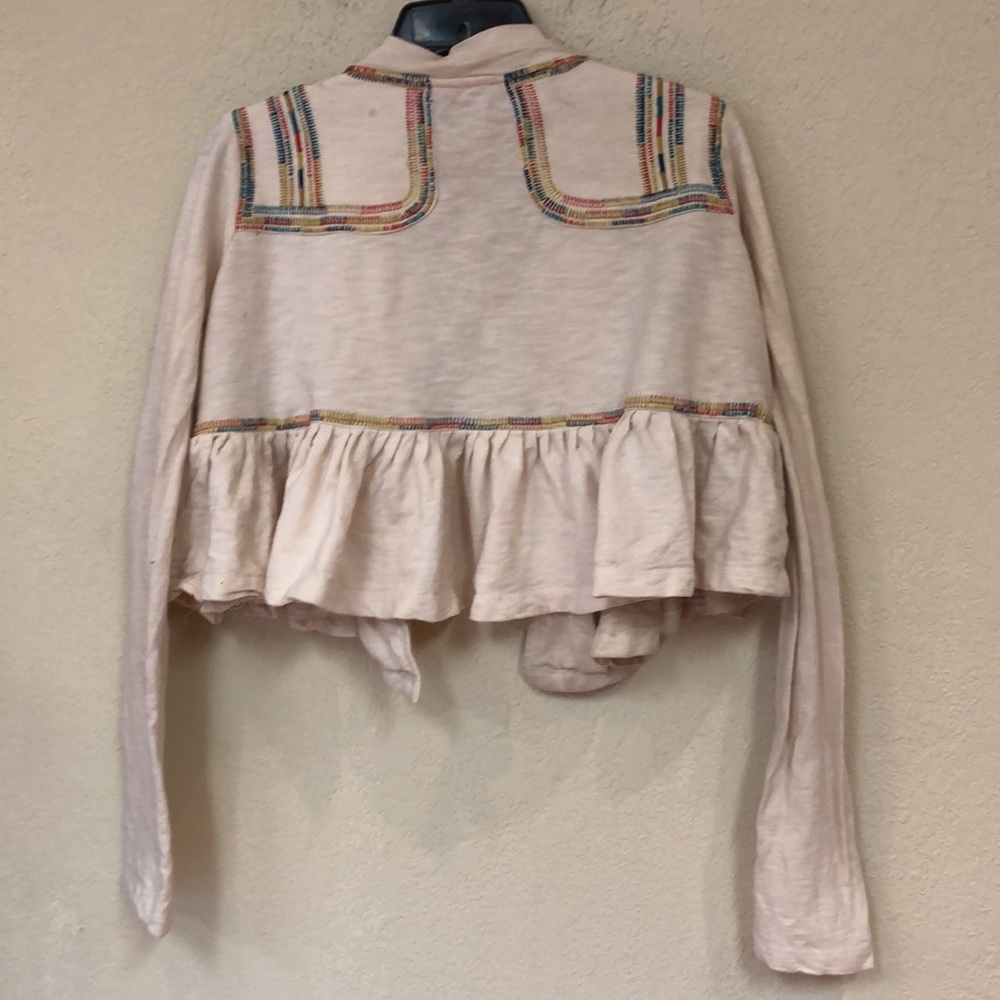 Vintage Anthropologie Embroidered Cream Peplum Cardigan with Multicolor Paisley - Picture 8 of 9